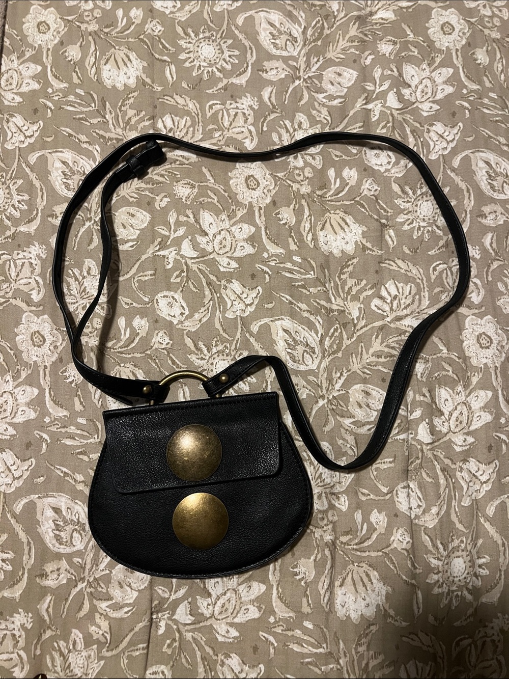 Black Leather Belt Bag with Brass Accent